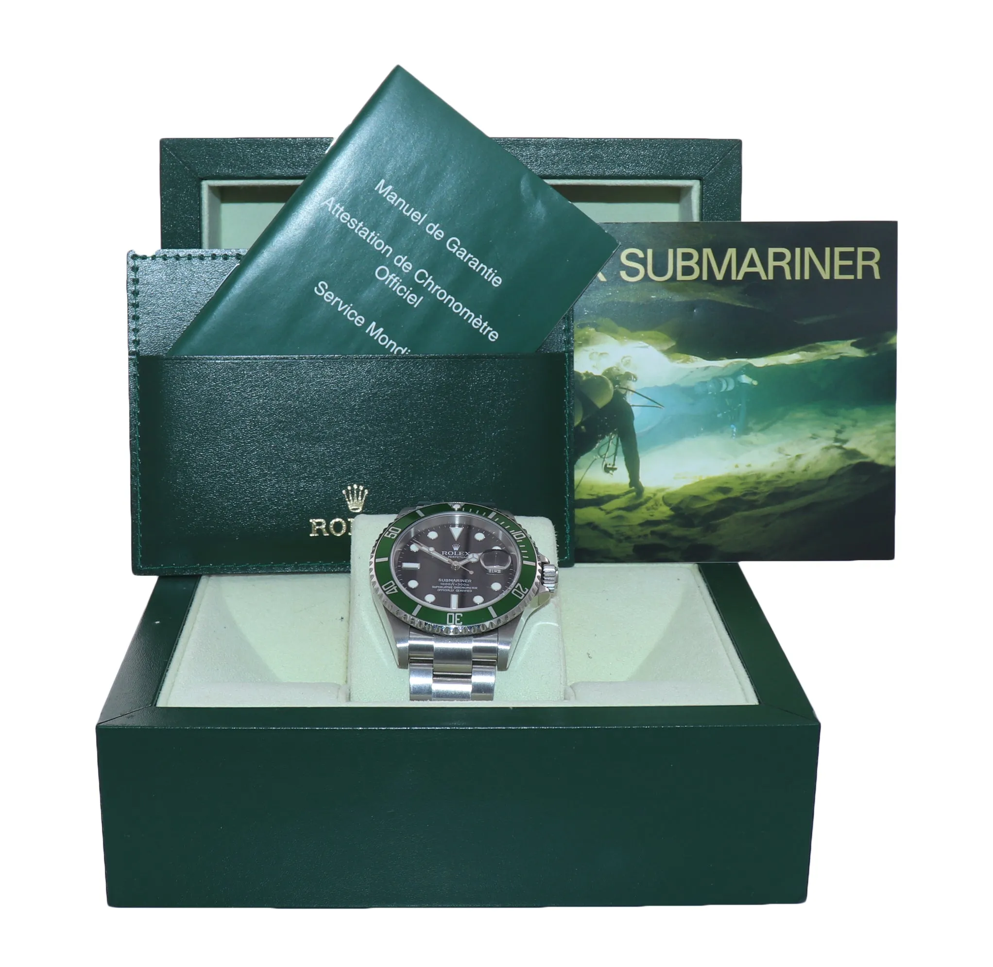 2007 UNPOLISHED Rolex Submariner Green Bezel Maxi Dial Kermit 16610LV Watch Box