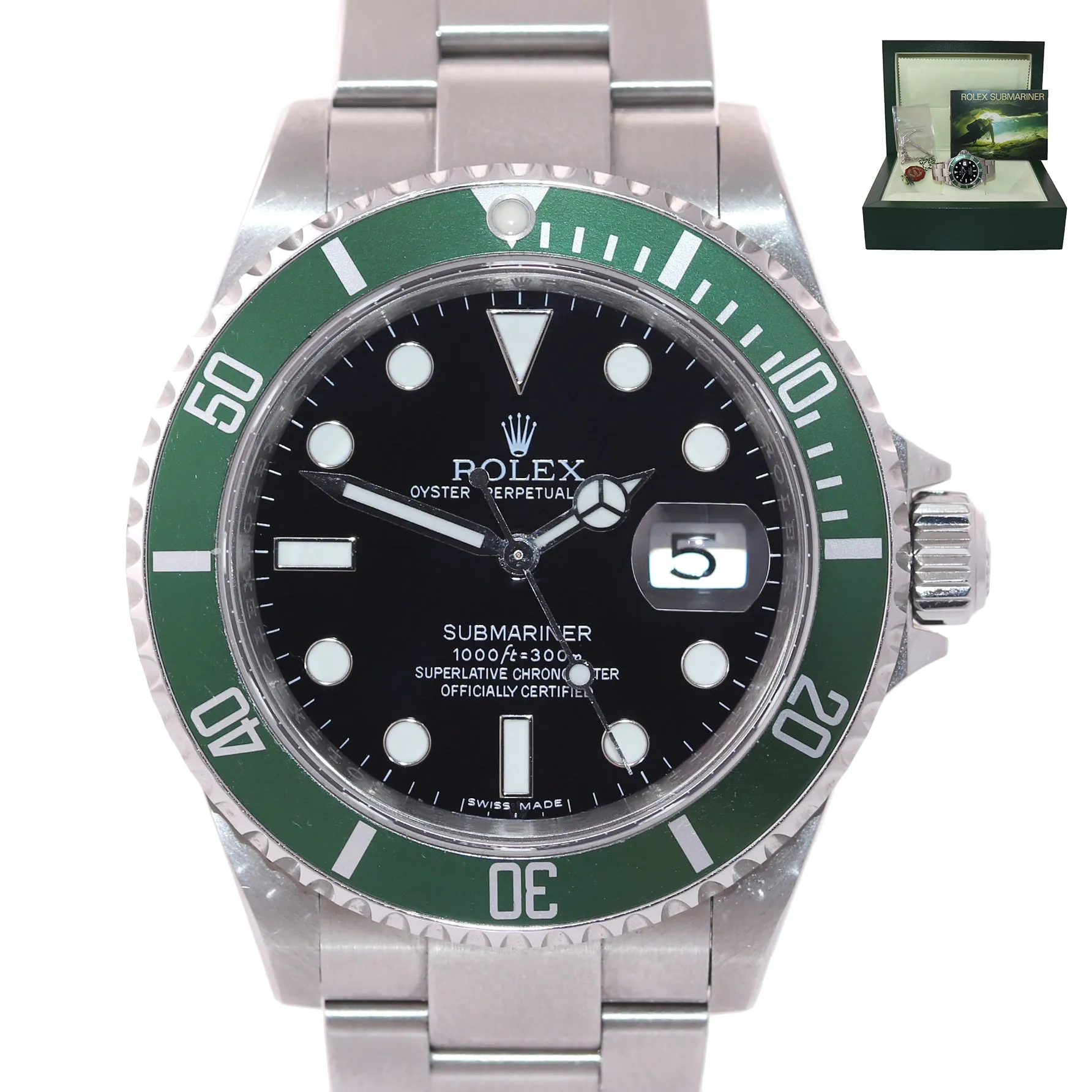 2008 UNPOLISHED Rolex 16610LV Rolex Green Submariner Kermit Watch Box