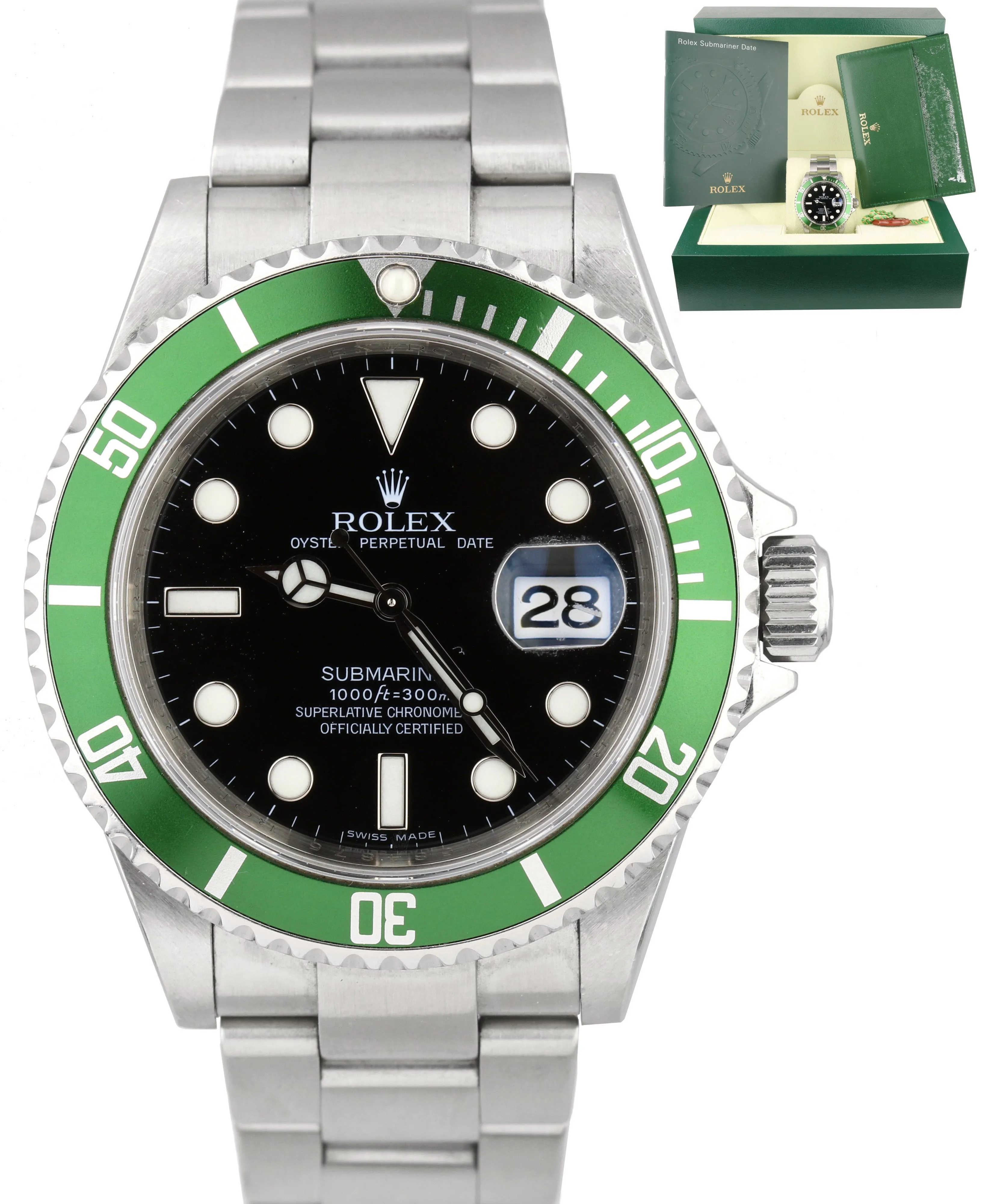 2009 UNPOLISHED Rolex Submariner Kermit Green REHAUT V 50th Anniversary 16610 LV