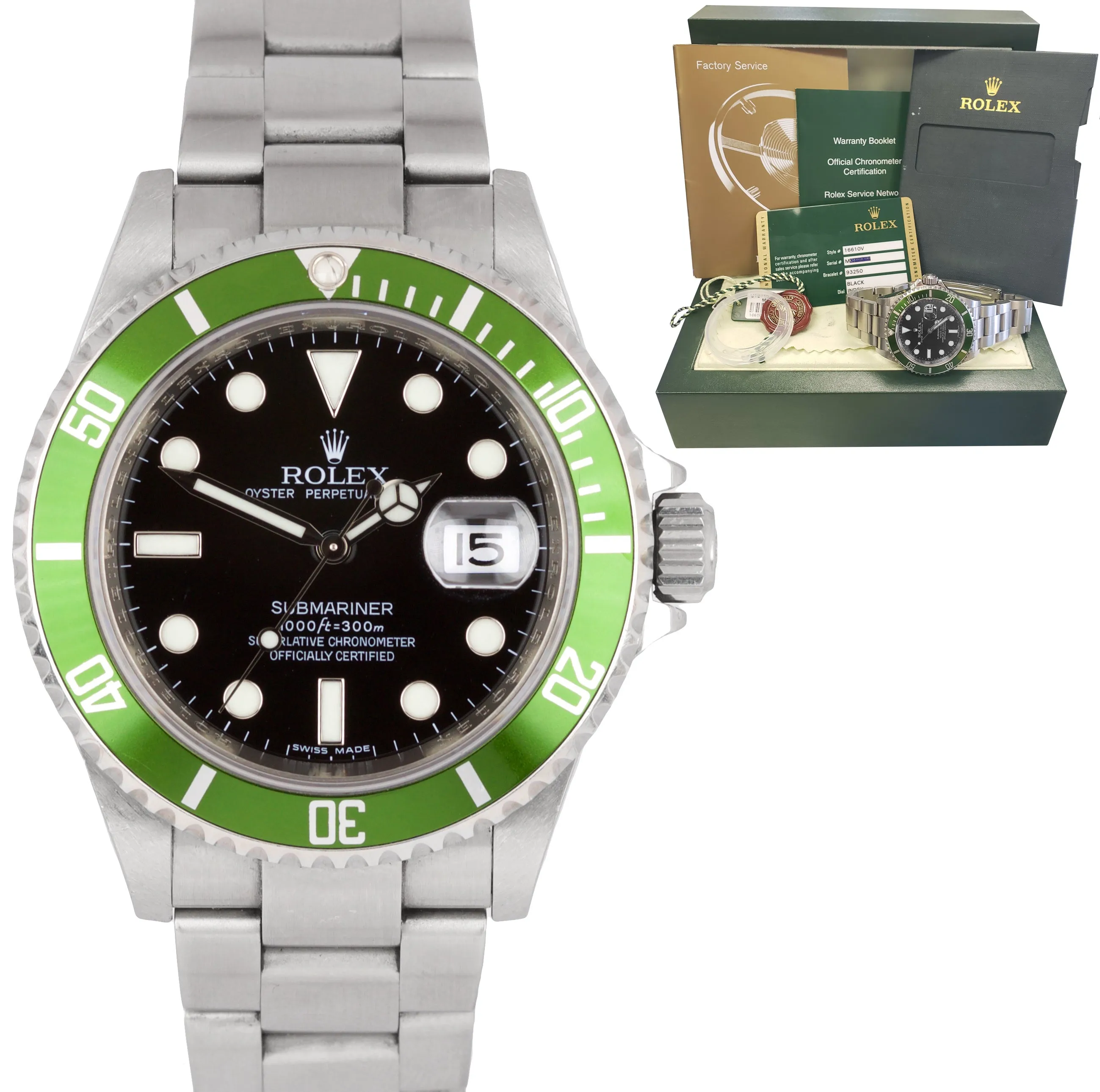 2010 UNPOLISHED REHAUT Rolex Submariner Kermit Green M 50th Anniversary 16610 LV