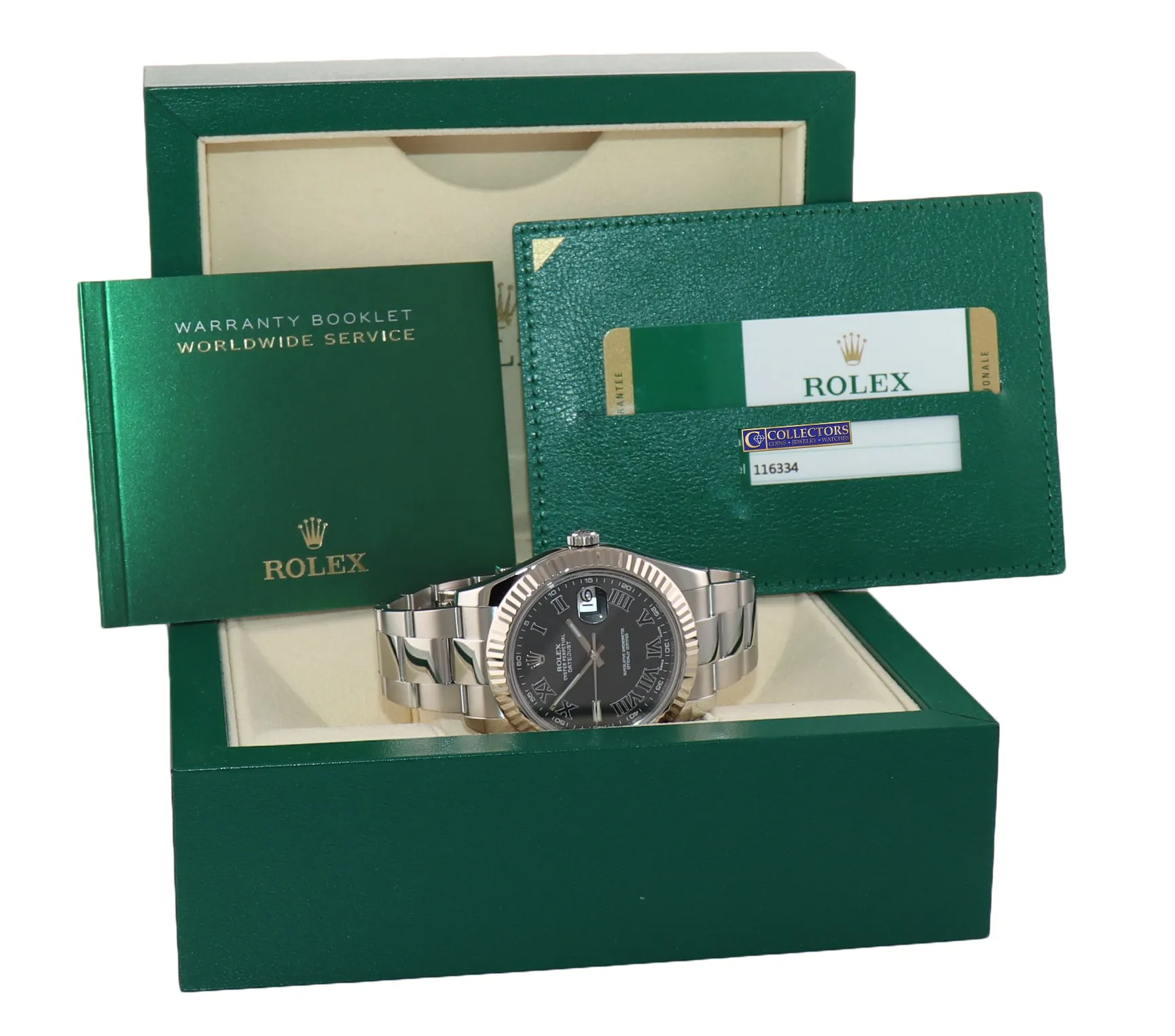 2015 PAPERS MINT Rolex DateJust 2 Steel Grey Roman Wimbledon 41mm 116334 Watch