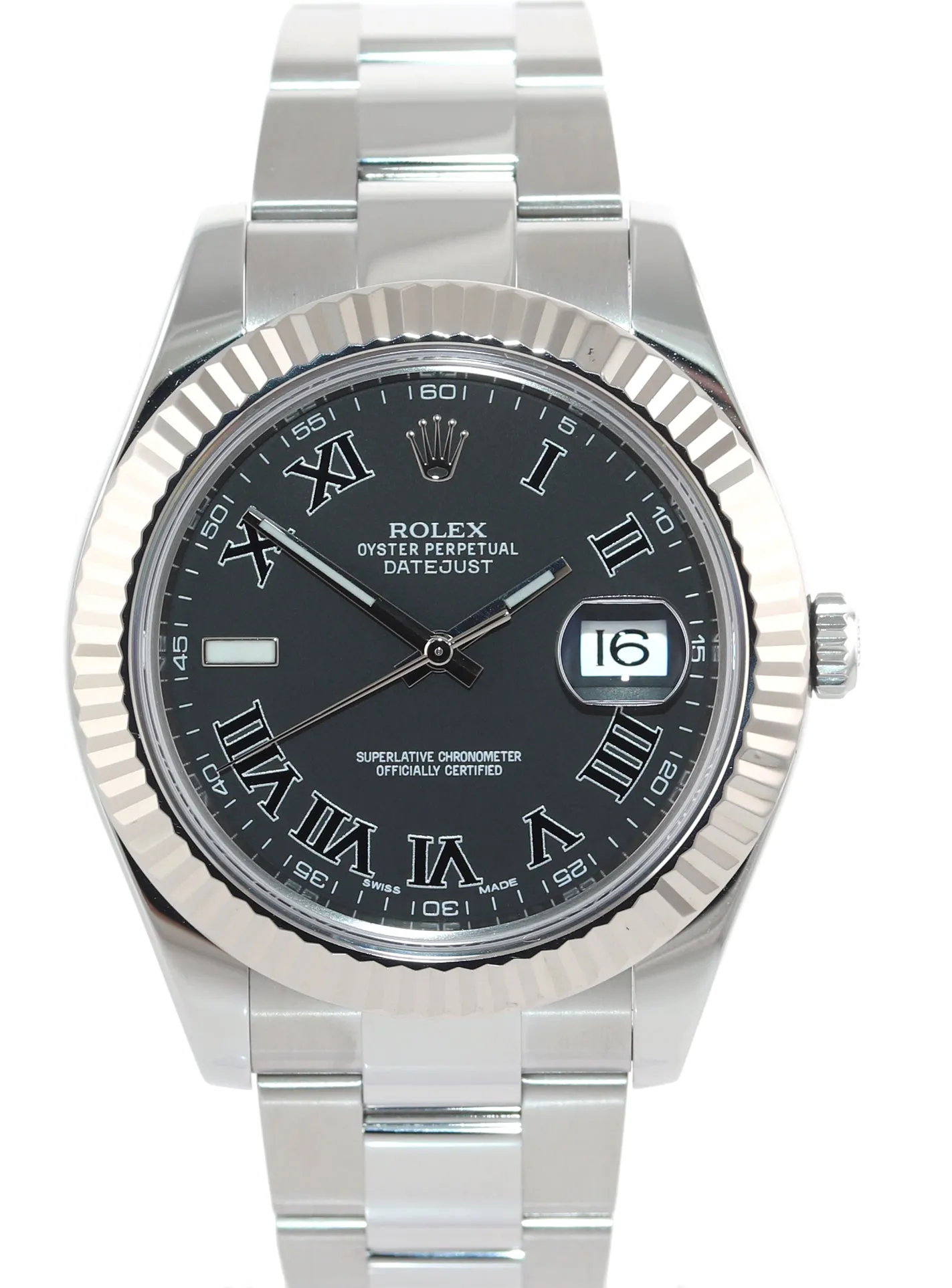 2015 PAPERS MINT Rolex DateJust 2 Steel Grey Roman Wimbledon 41mm 116334 Watch