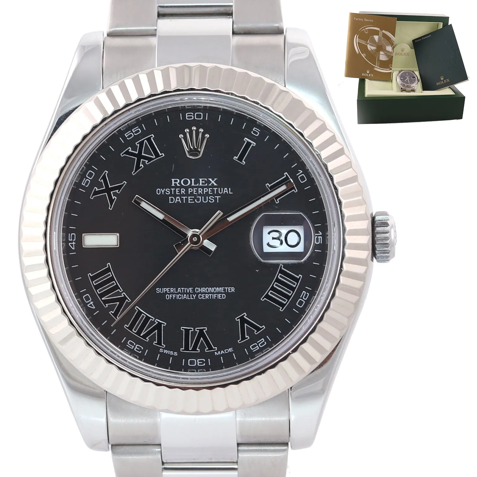 2015 PAPERS MINT Rolex DateJust 2 Steel Grey Roman Wimbledon 41mm 116334 Watch