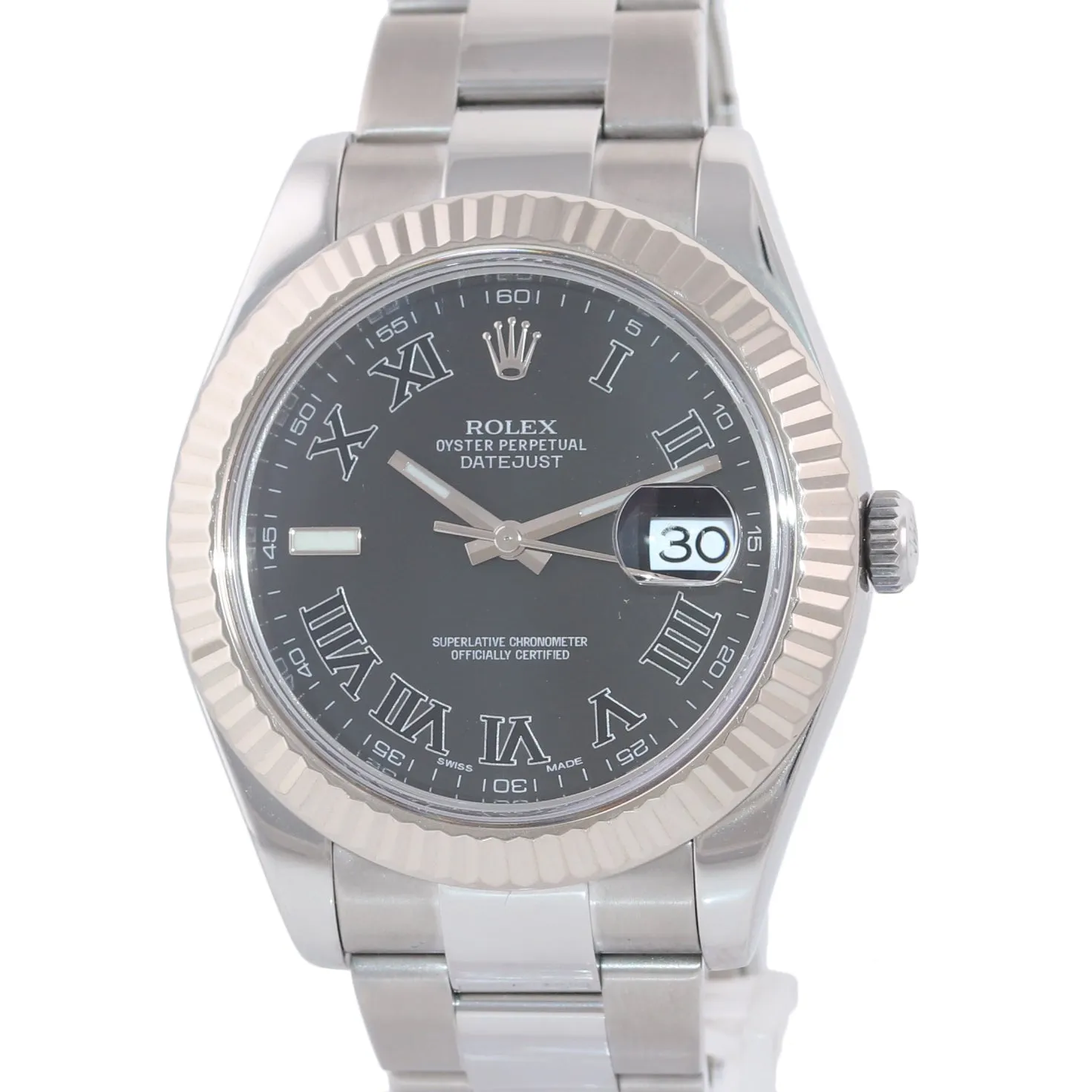 2015 PAPERS MINT Rolex DateJust 2 Steel Grey Roman Wimbledon 41mm 116334 Watch