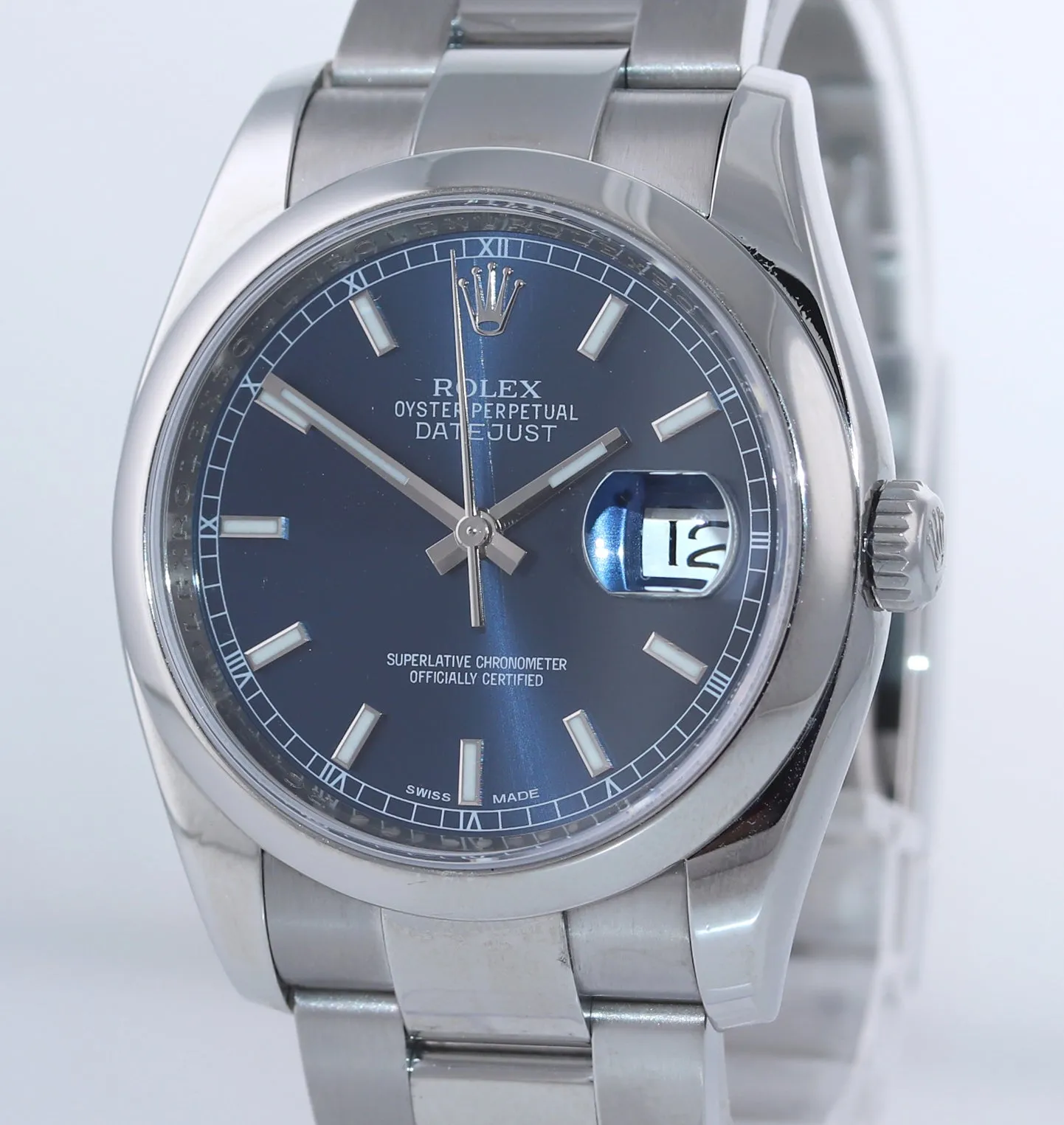 2016 Rolex DateJust 36 116200 Blue Stick Steel 36mm Smooth Bezel Watch Box
