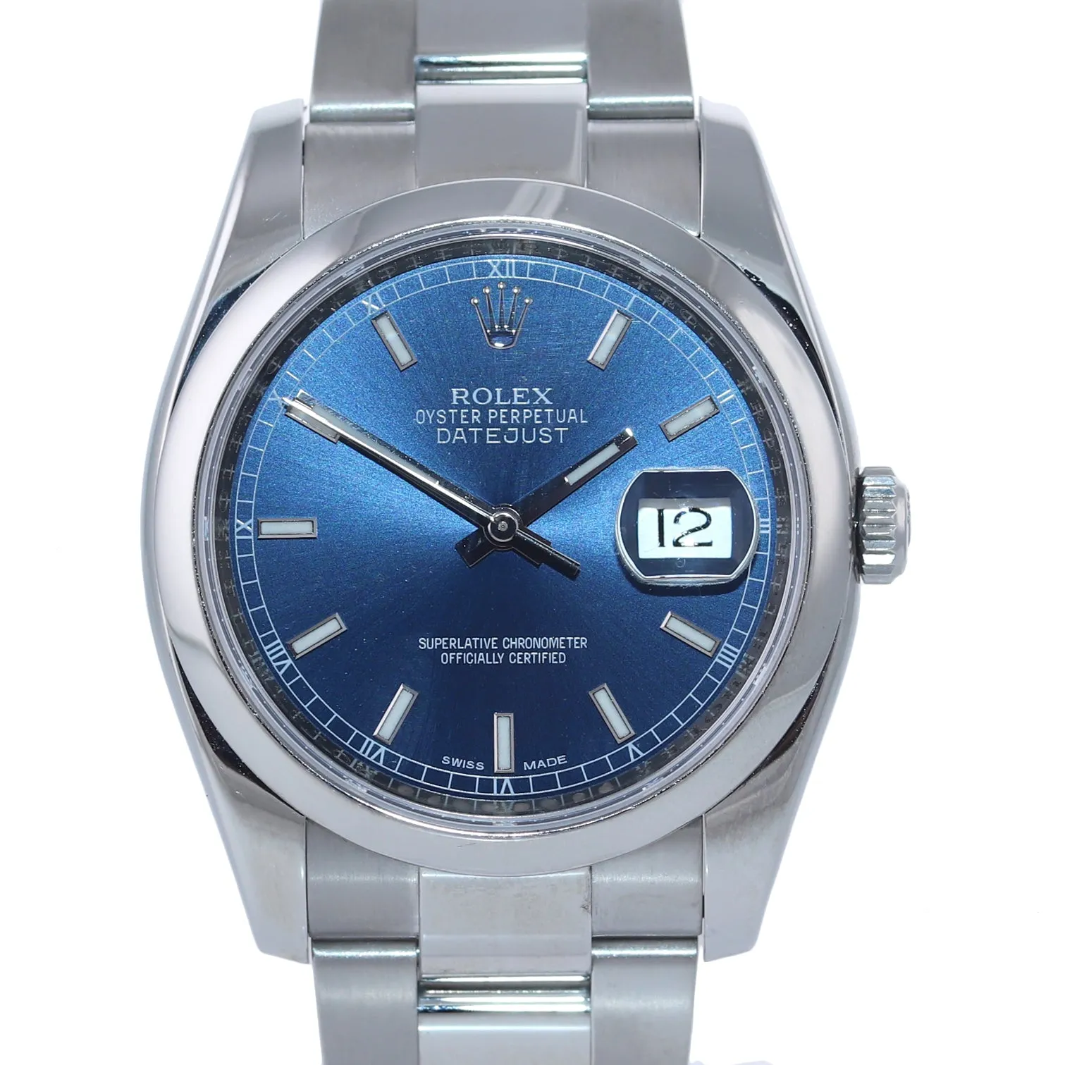 2016 Rolex DateJust 36 116200 Blue Stick Steel 36mm Smooth Bezel Watch Box
