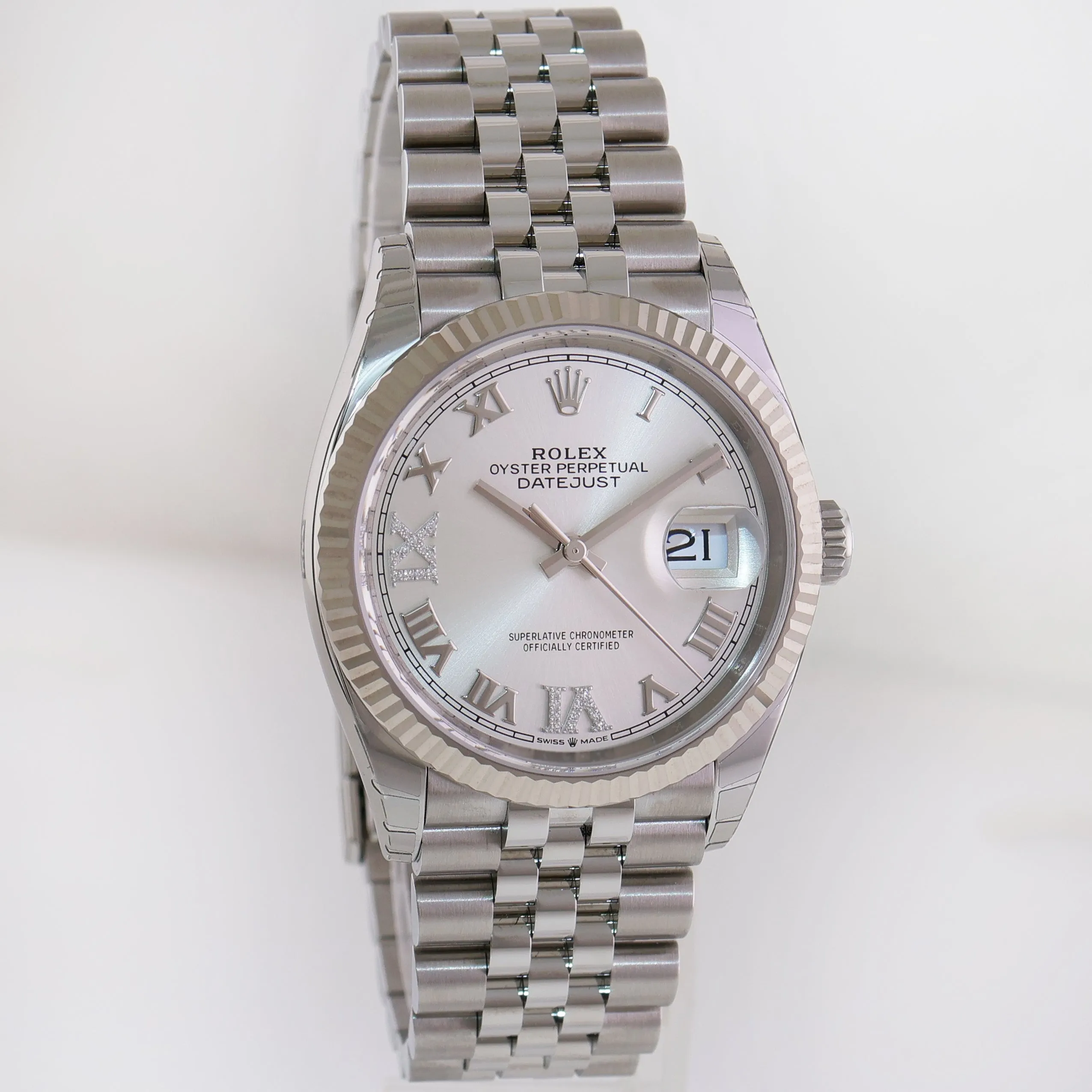 2019 PAPERS Rolex DateJust Silver Stick 126234 Steel Oyster White Gold Watch Box