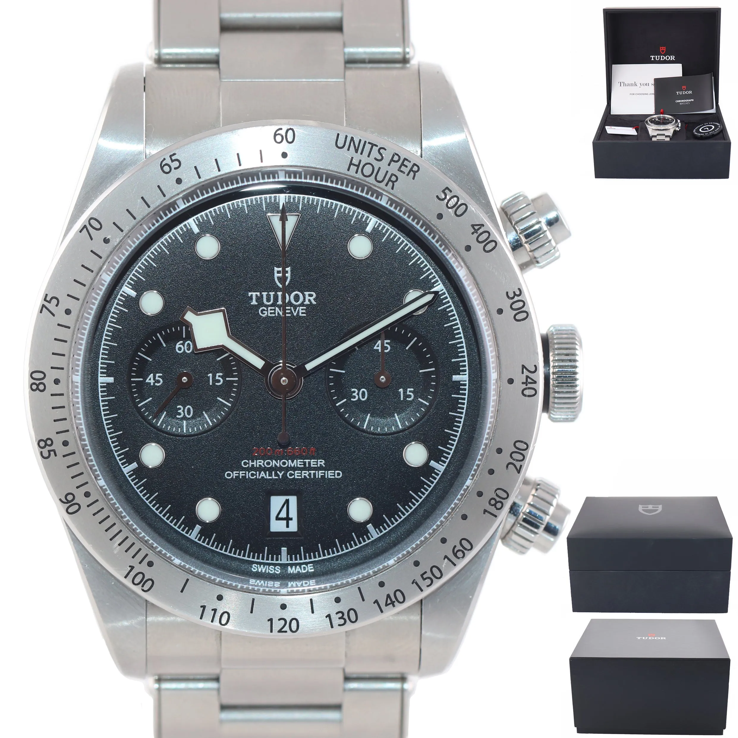 2019 PAPERS Tudor Black Bay Heritage Chronograph 79350 Steel Black 41mm Watch
