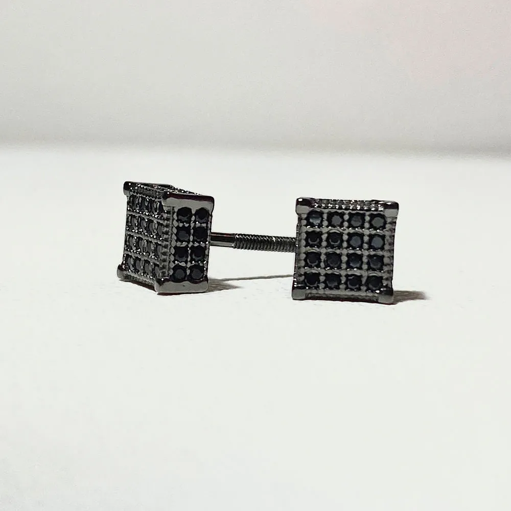 2023 New Jewelry Arrivals Square Micro Pave Zircon Hip Hop Iced Out Men Gold Silver Color Stud Earring