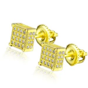 2023 New Jewelry Arrivals Square Micro Pave Zircon Hip Hop Iced Out Men Gold Silver Color Stud Earring