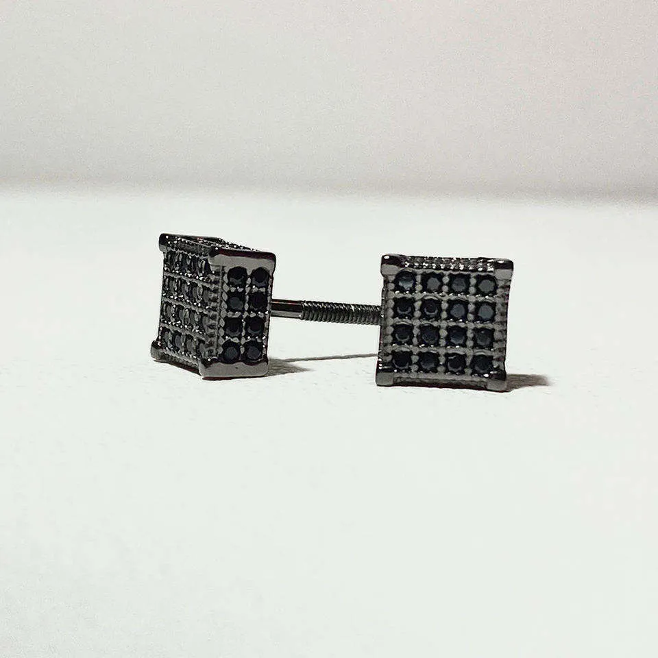 2023 New Jewelry Arrivals Square Micro Pave Zircon Hip Hop Iced Out Men Gold Silver Color Stud Earring