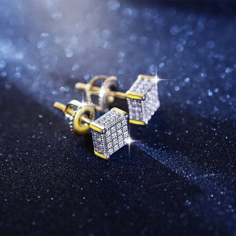 2023 New Jewelry Arrivals Square Micro Pave Zircon Hip Hop Iced Out Men Gold Silver Color Stud Earring