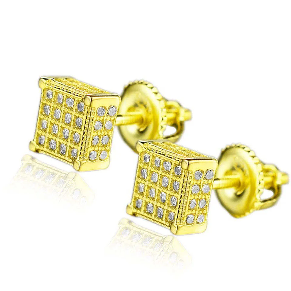2023 New Jewelry Arrivals Square Micro Pave Zircon Hip Hop Iced Out Men Gold Silver Color Stud Earring