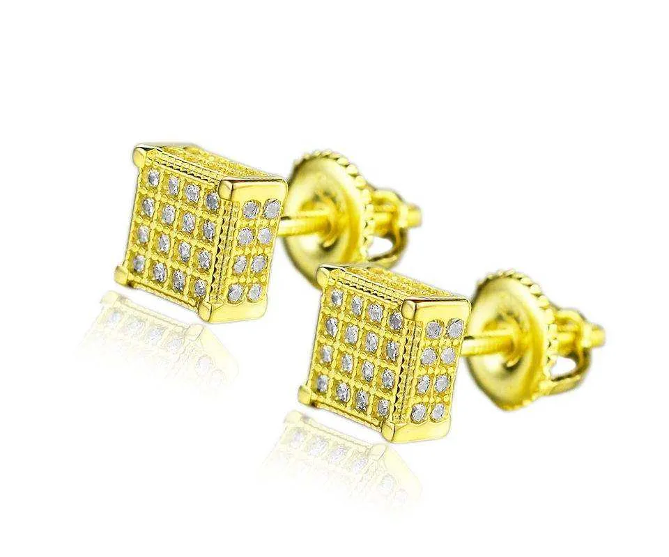 2023 New Jewelry Arrivals Square Micro Pave Zircon Hip Hop Iced Out Men Gold Silver Color Stud Earring
