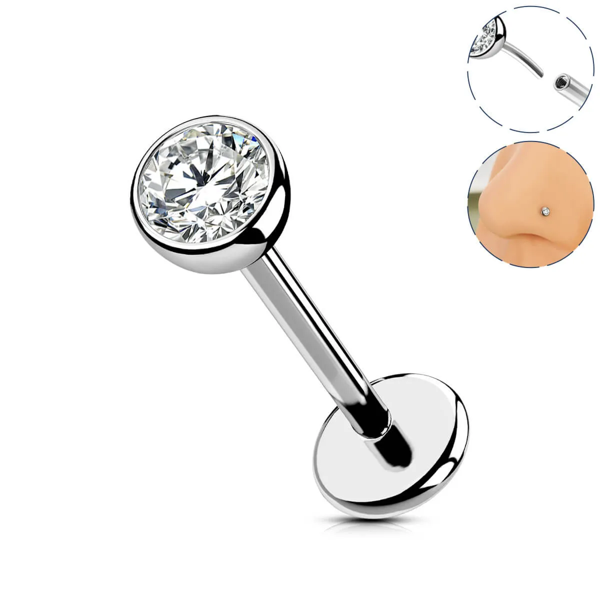 20G Titanium Push Pin Flat Back Nose Stud Helix/Cartilage Piercing Jewelry