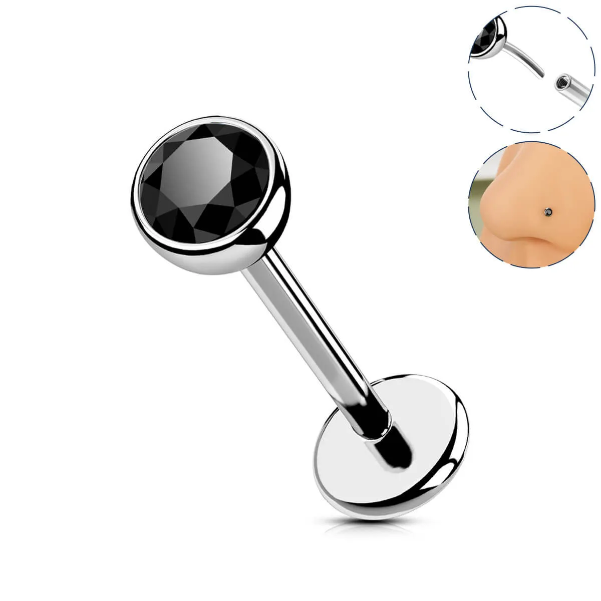 20G Titanium Push Pin Flat Back Nose Stud Helix/Cartilage Piercing Jewelry