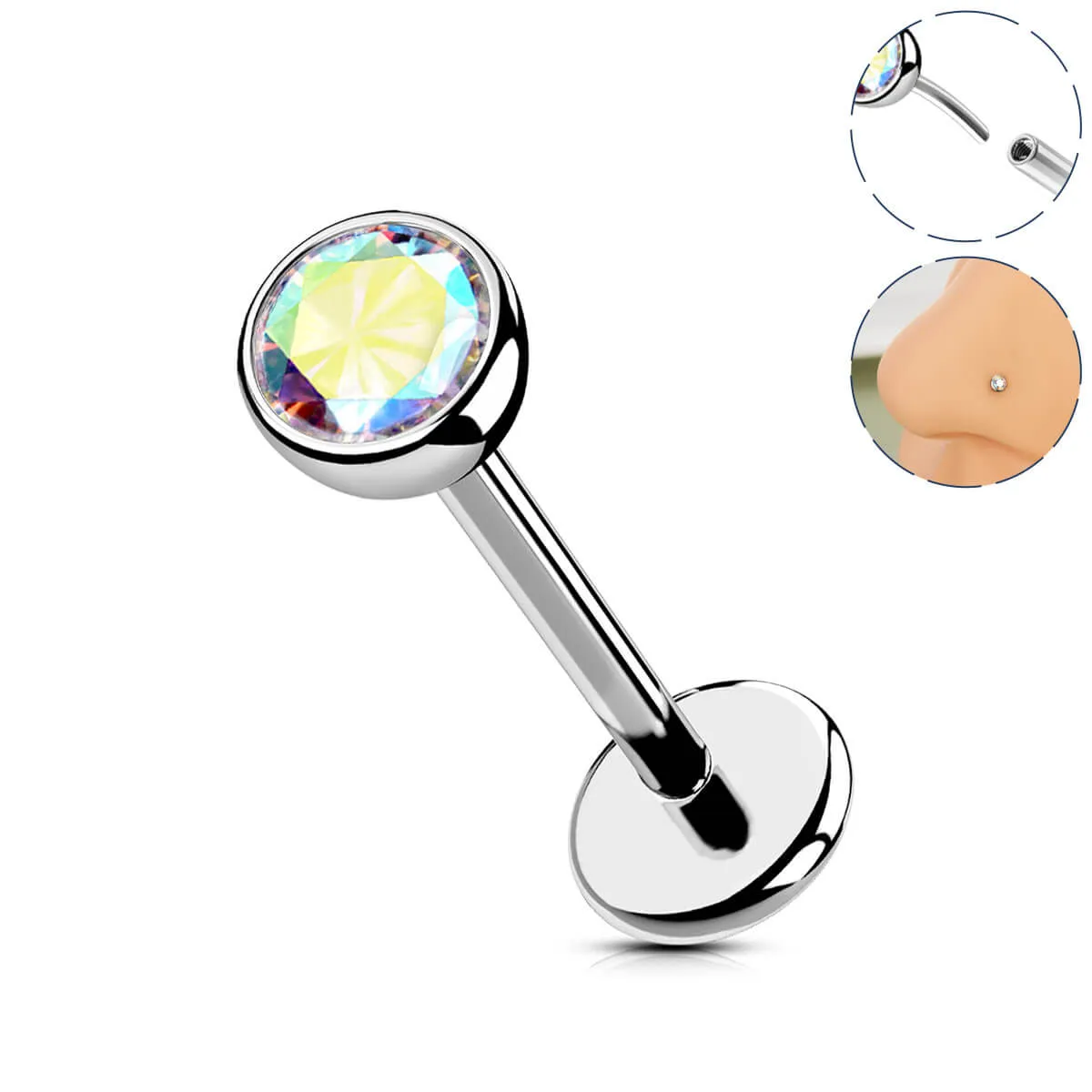 20G Titanium Push Pin Flat Back Nose Stud Helix/Cartilage Piercing Jewelry