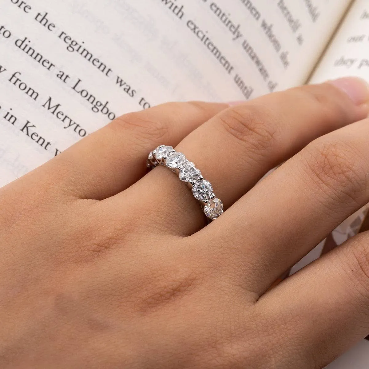 4mm Heart Diamond Eternity Wedding Band
