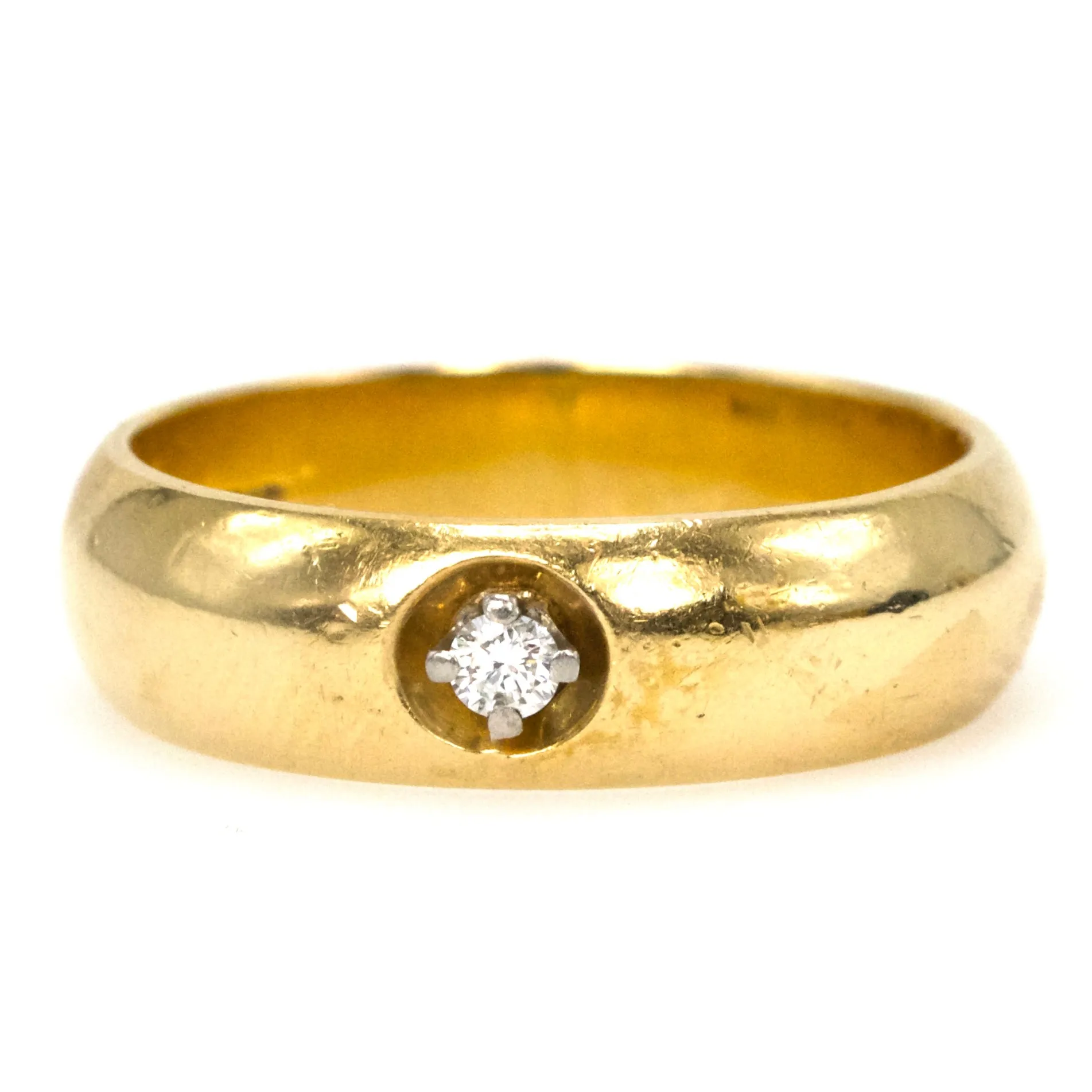 6 mm Half Round 14K Gold Band with Inset Diamond