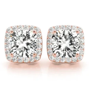 6.40 ct wt Halo Cushion Cut 14k Rose Gold Basket Moissanite Stud Earrings