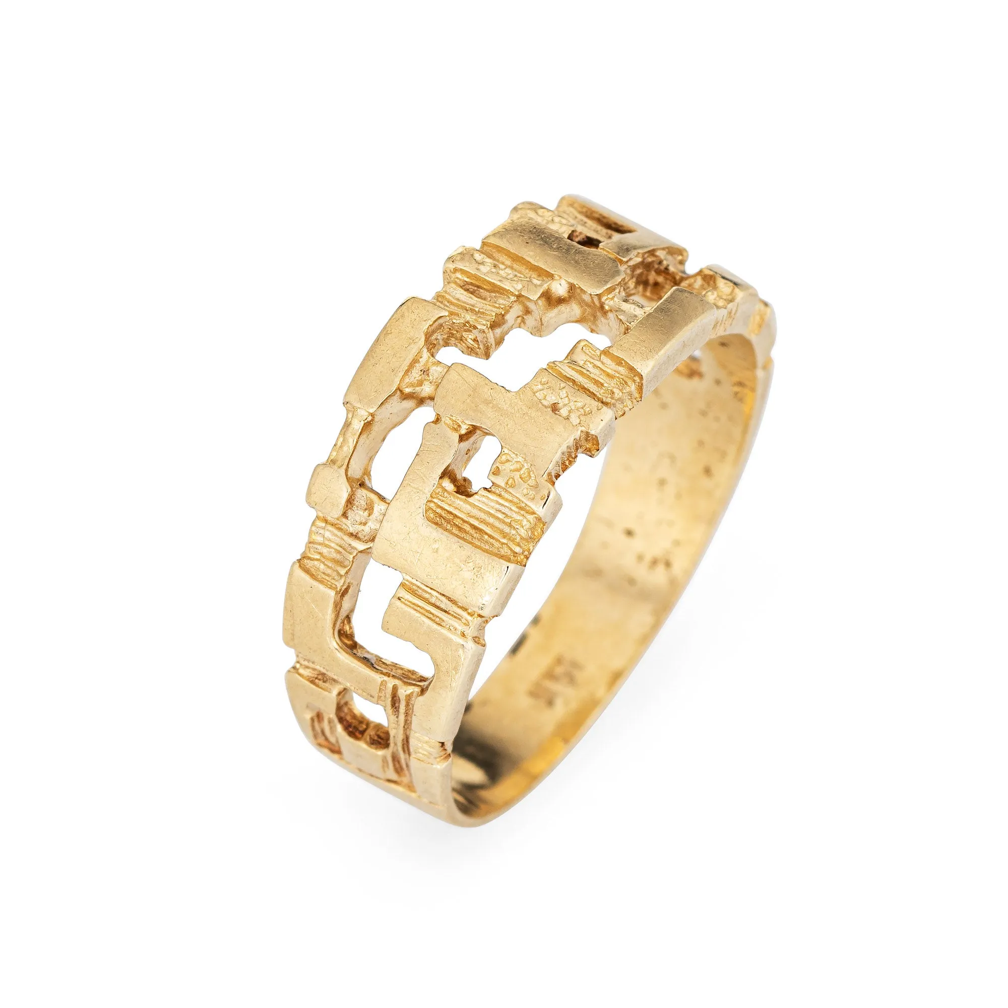 70s Vintage Abstract Ring Sz 9 14k Yellow Gold Band Estate Fine Jewelry