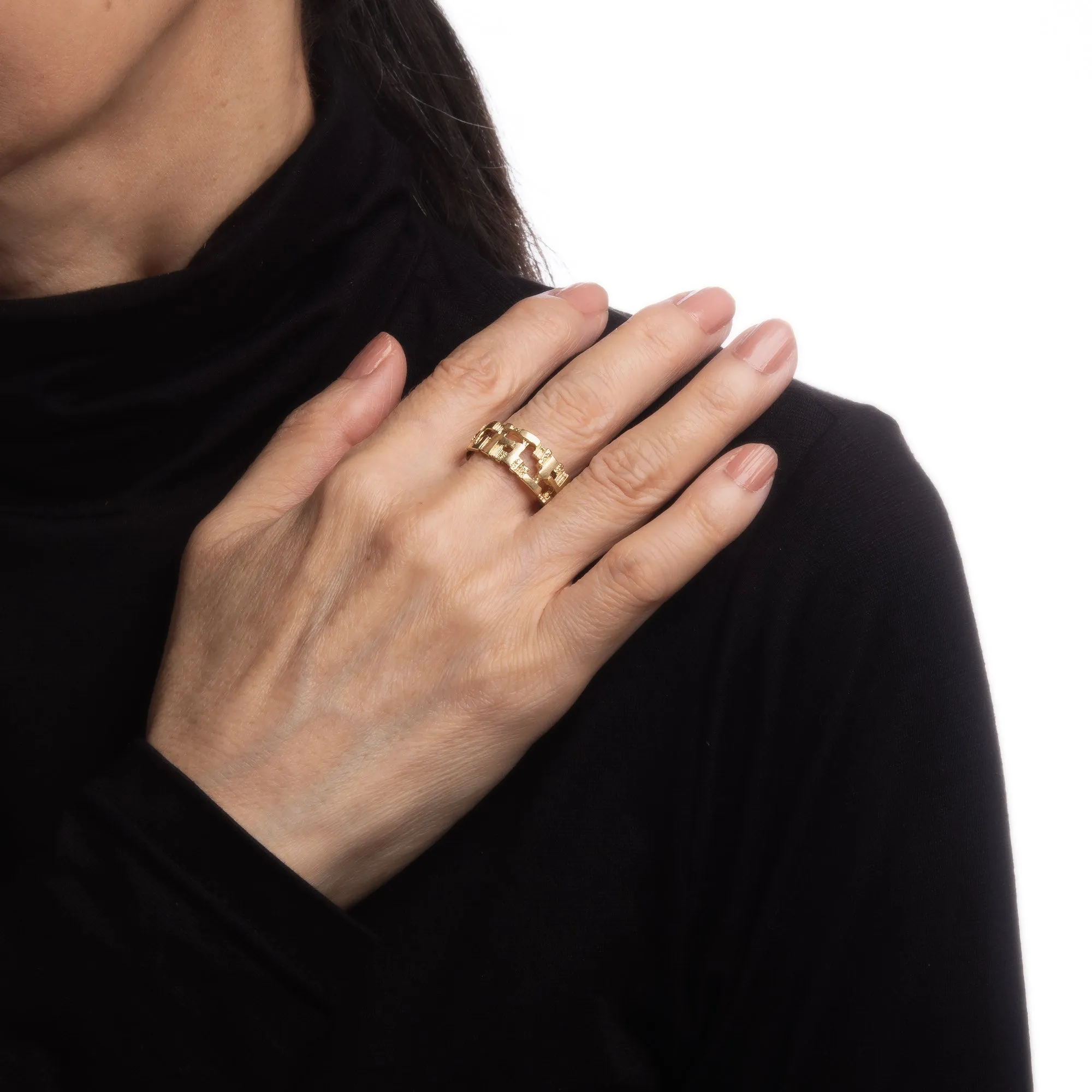 70s Vintage Abstract Ring Sz 9 14k Yellow Gold Band Estate Fine Jewelry