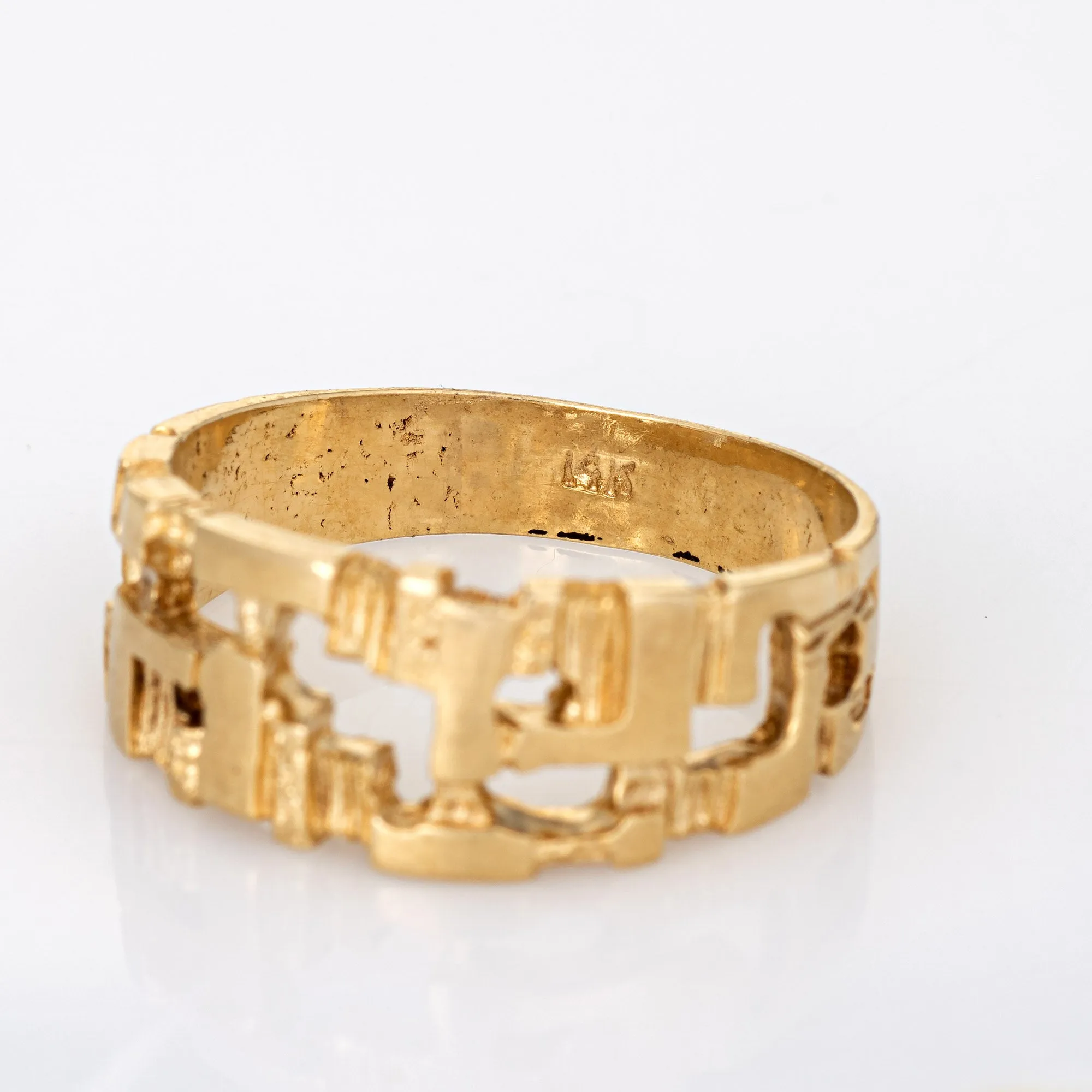 70s Vintage Abstract Ring Sz 9 14k Yellow Gold Band Estate Fine Jewelry