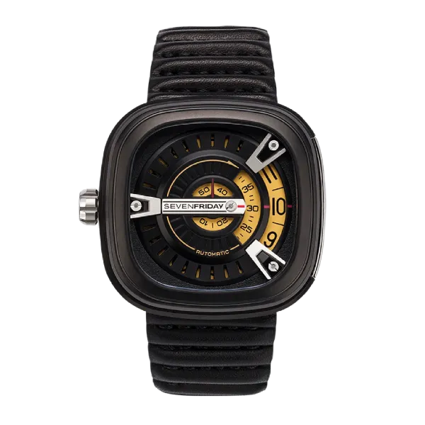 7Friday Black Leather Strap Black Dial Automatic Watch for Gents - M2/01-U073
