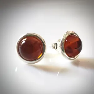 8mm Cognac Amber Sterling Silver Round Classic Stud Earrings