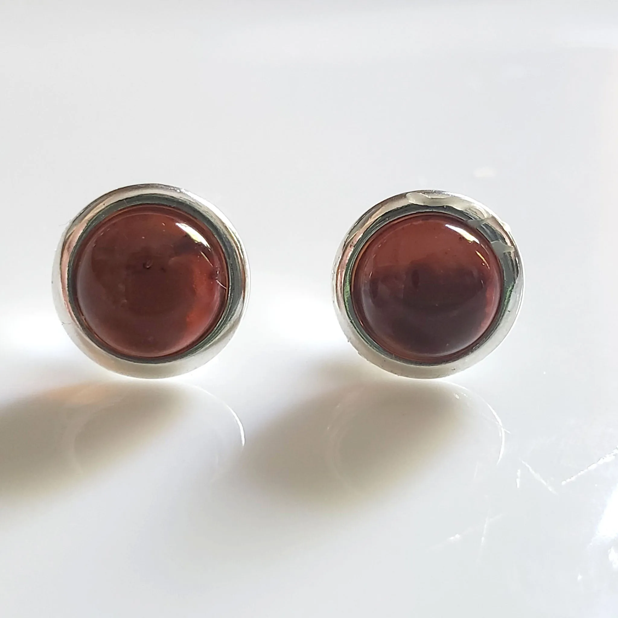 8mm Cognac Amber Sterling Silver Round Classic Stud Earrings