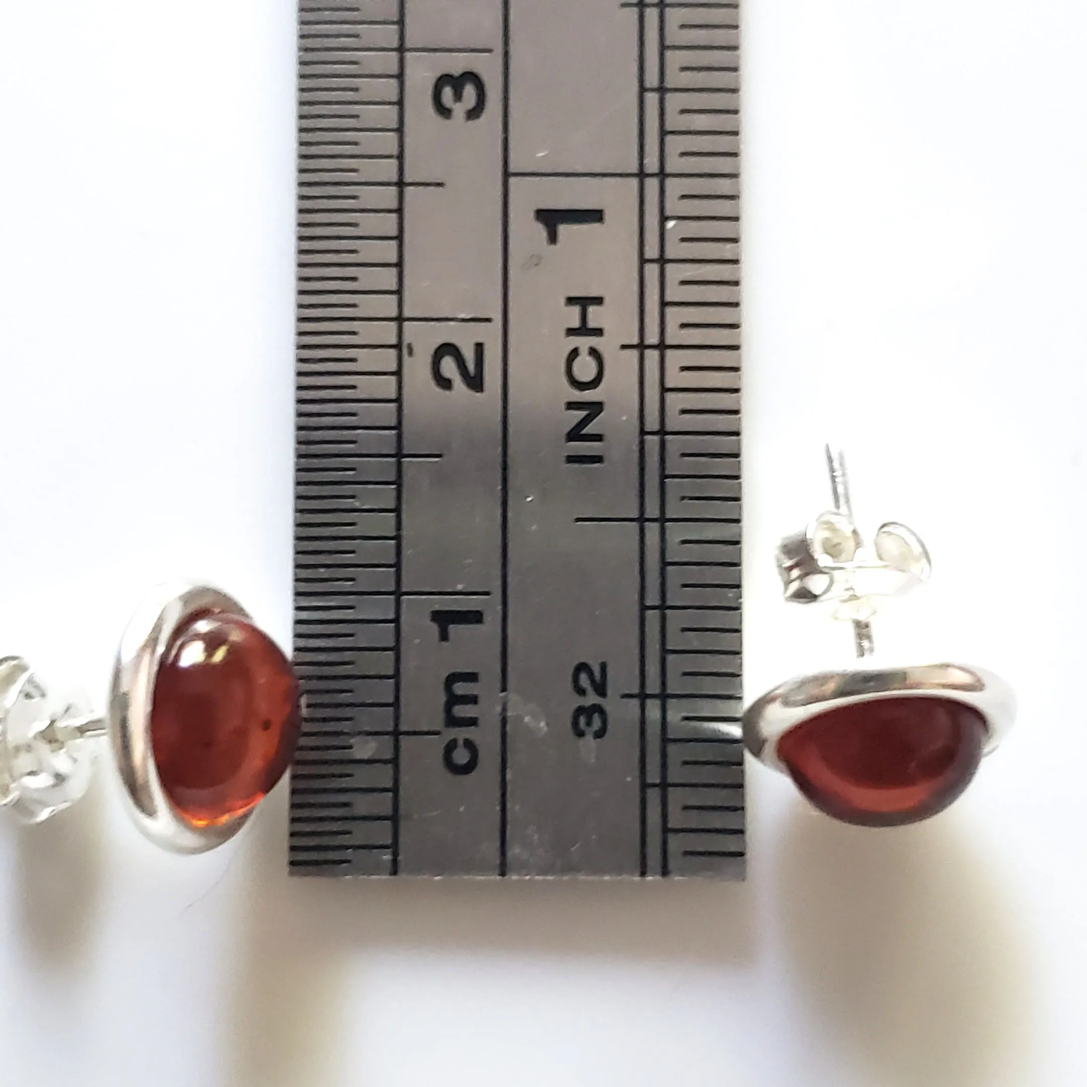 8mm Cognac Amber Sterling Silver Round Classic Stud Earrings