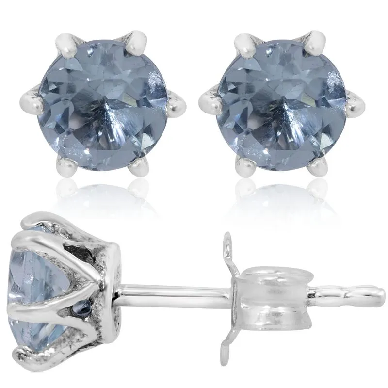 925 Silver Blue Topaz Studs - Handmade Nov. Birthstone Gift