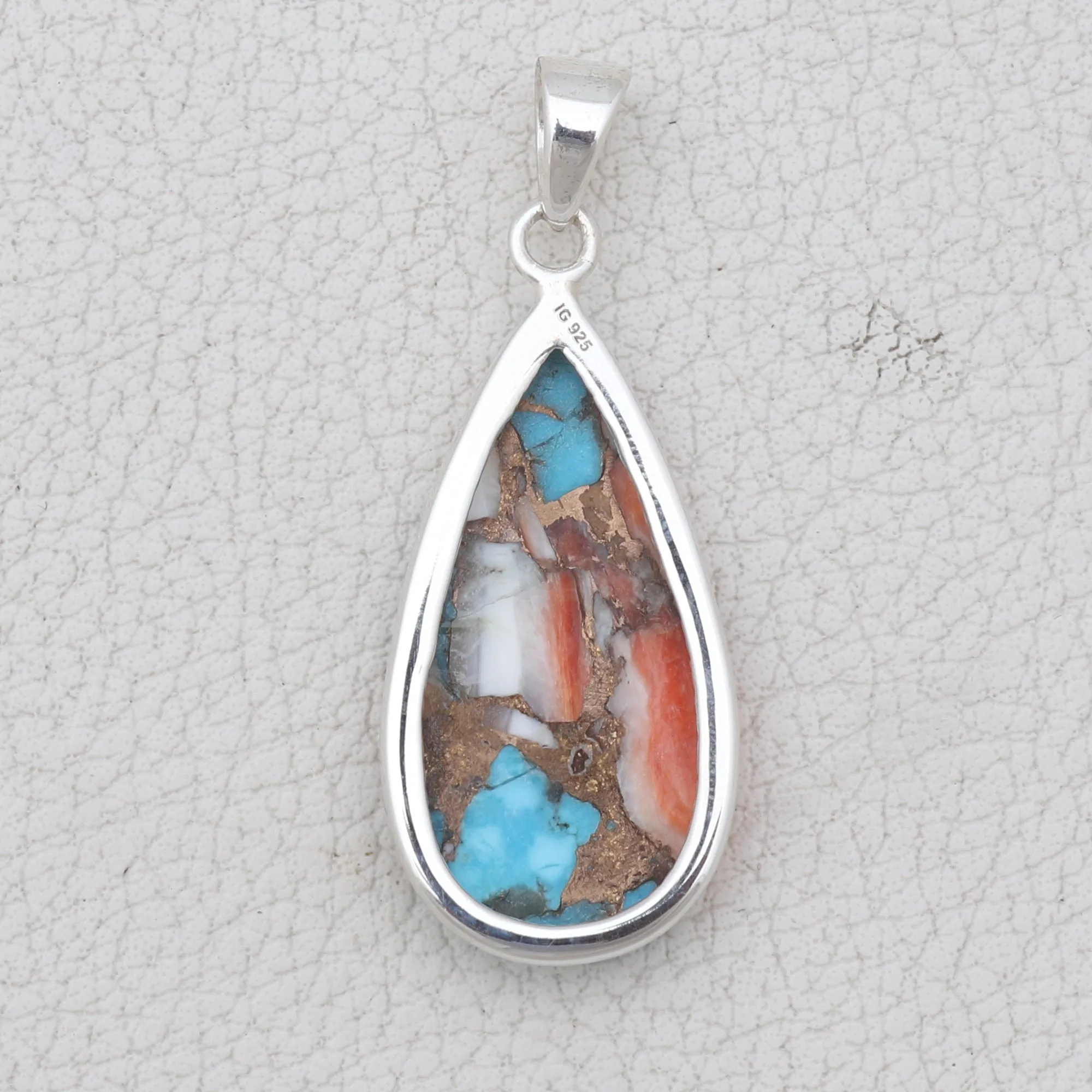 925 Silver Spiny Oyster Turquoise Pendant