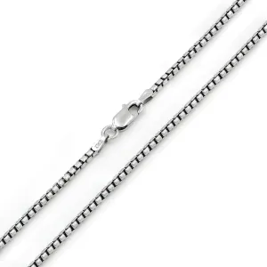 925 Sterling Silver 1.5mm Round Box Rhodium Chain