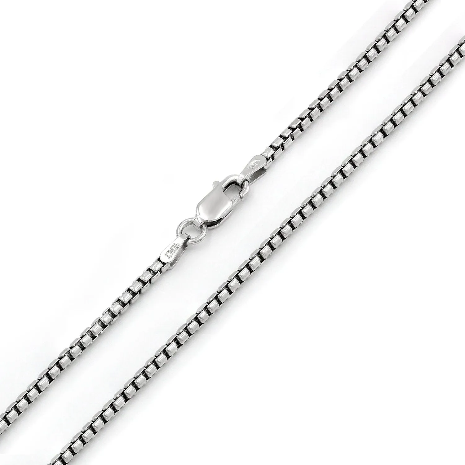925 Sterling Silver 1.5mm Round Box Rhodium Chain