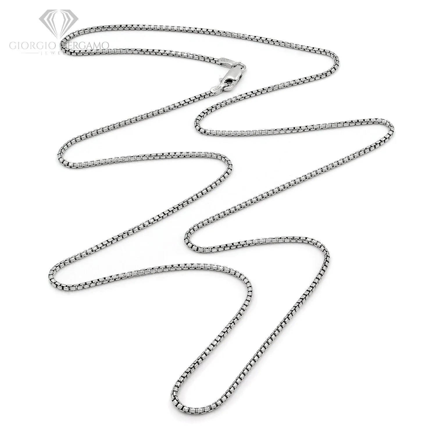 925 Sterling Silver 1.5mm Round Box Rhodium Chain