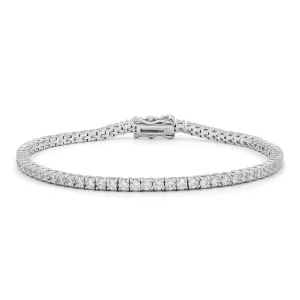 925 Sterling Silver 2.5mm Round Cut Tennis Bracelet, Rhodium Plated