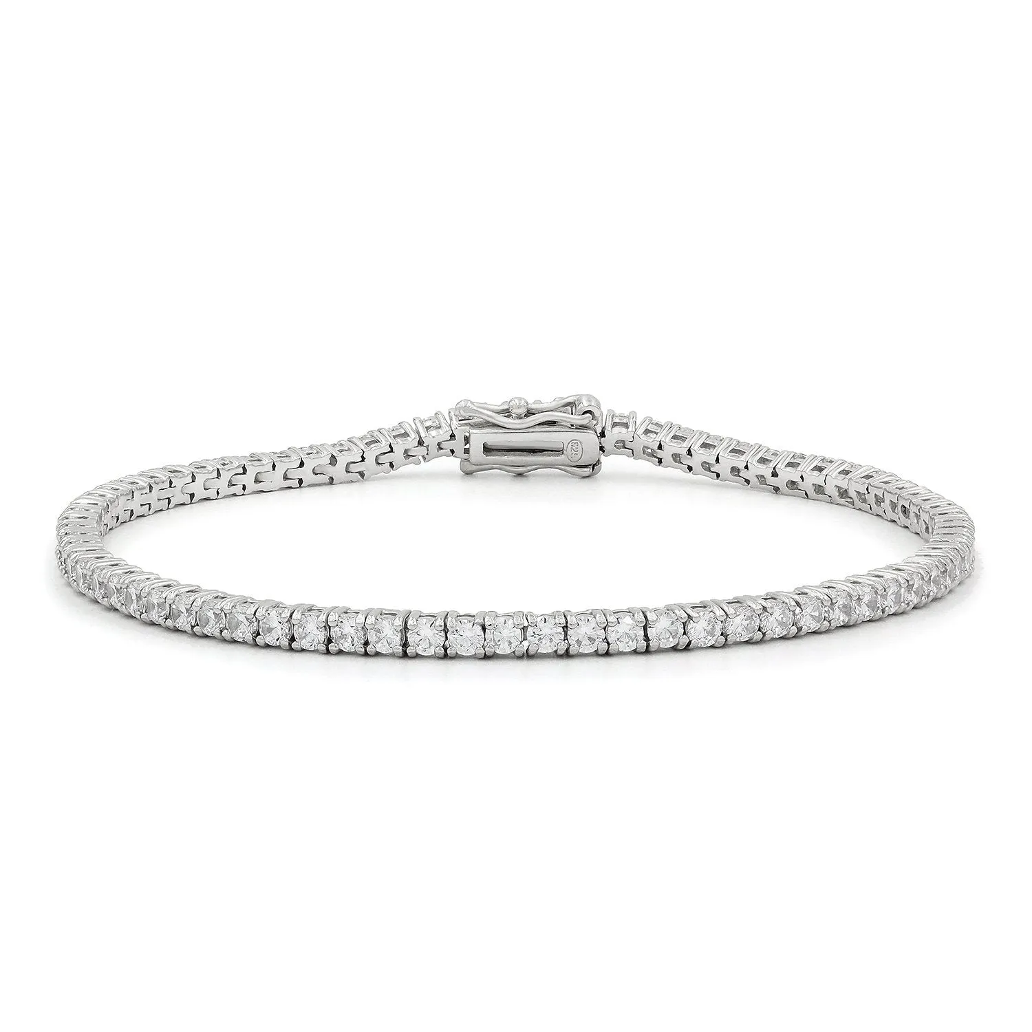 925 Sterling Silver 2.5mm Round Cut Tennis Bracelet, Rhodium Plated