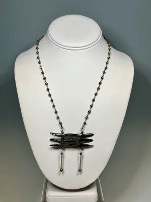 ABALONE CROSS CUT SHELL NECKLACE WITH PYRITE CHAIN  LCN5596