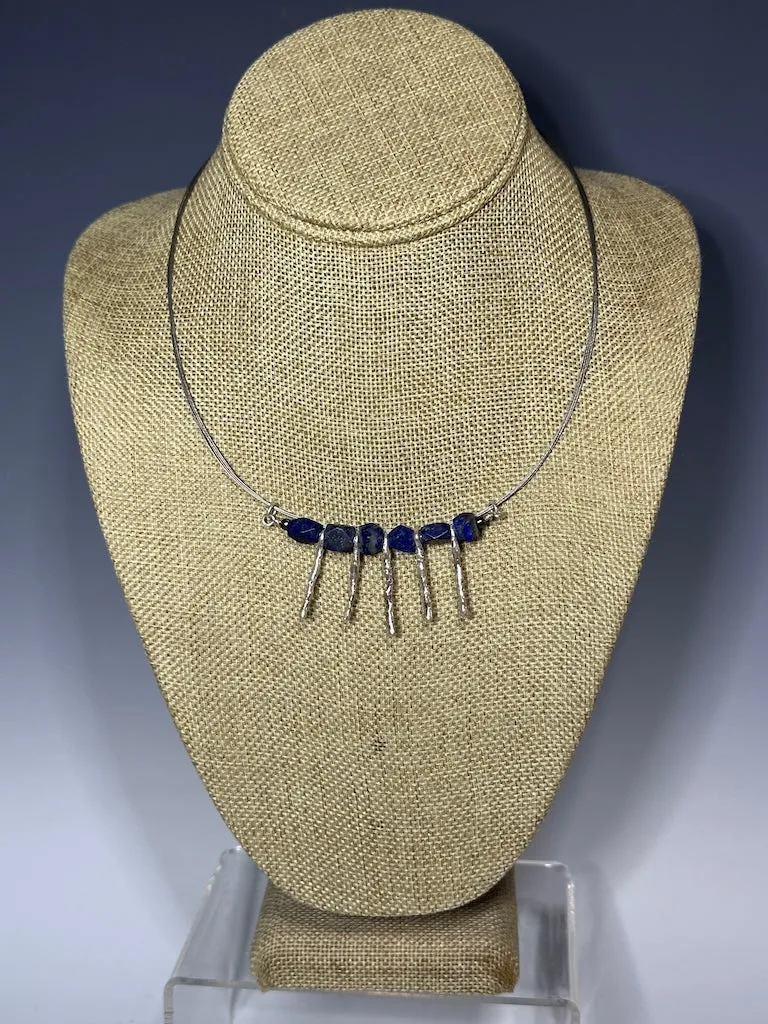 AFGHAN LAPIS AND STERLING SILVER NECKWIRE NECKLACE LCN702