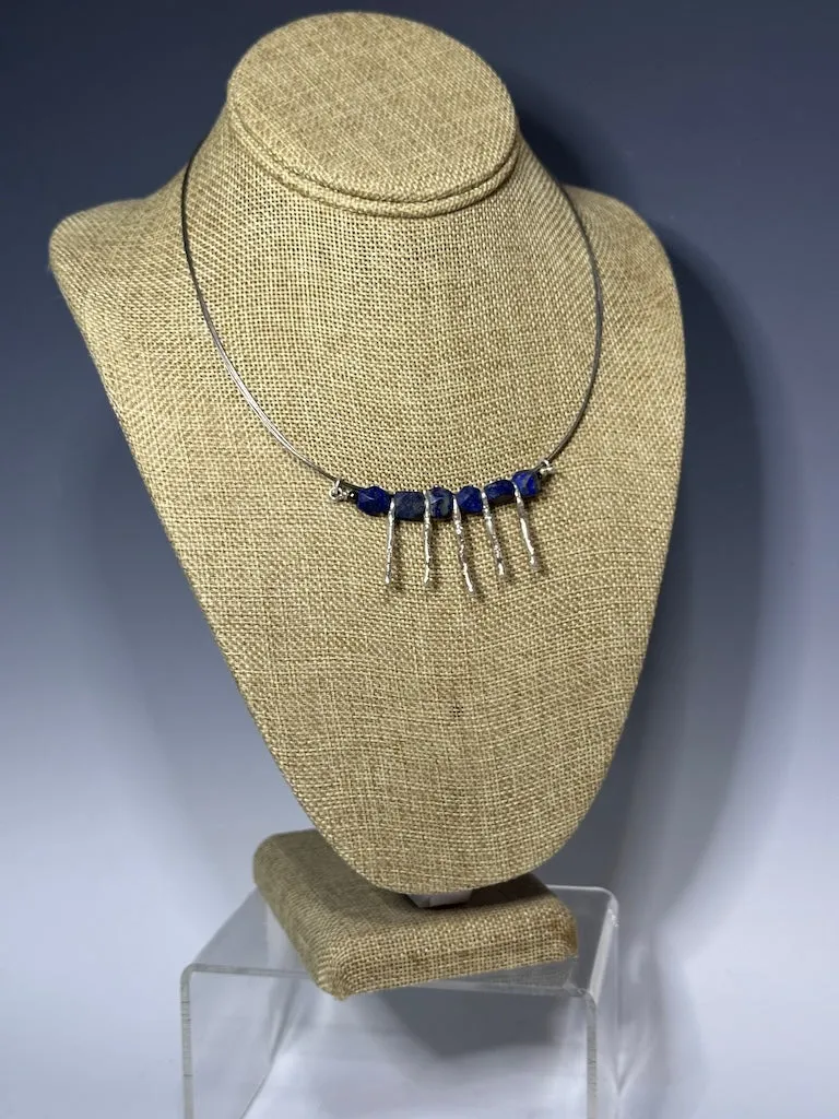 AFGHAN LAPIS AND STERLING SILVER NECKWIRE NECKLACE LCN702