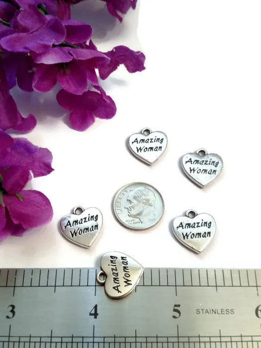 Amazing Woman Heart Pendant Charms 5 Pc