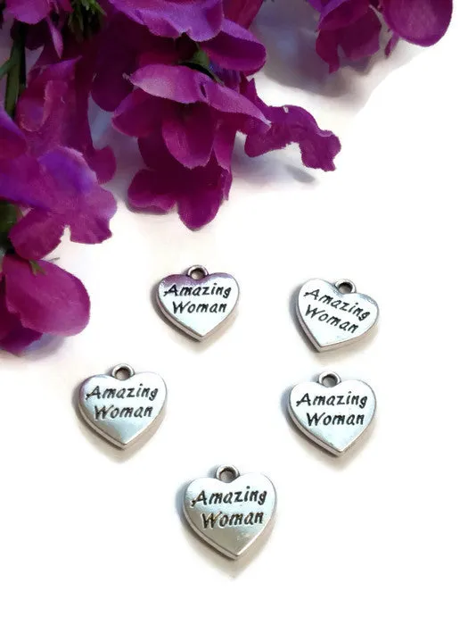 Amazing Woman Heart Pendant Charms 5 Pc