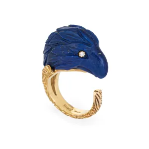 American Bald Eagle Ring Carved Lapis Lazuli 18k Yellow Gold Vintage Jewelry 5