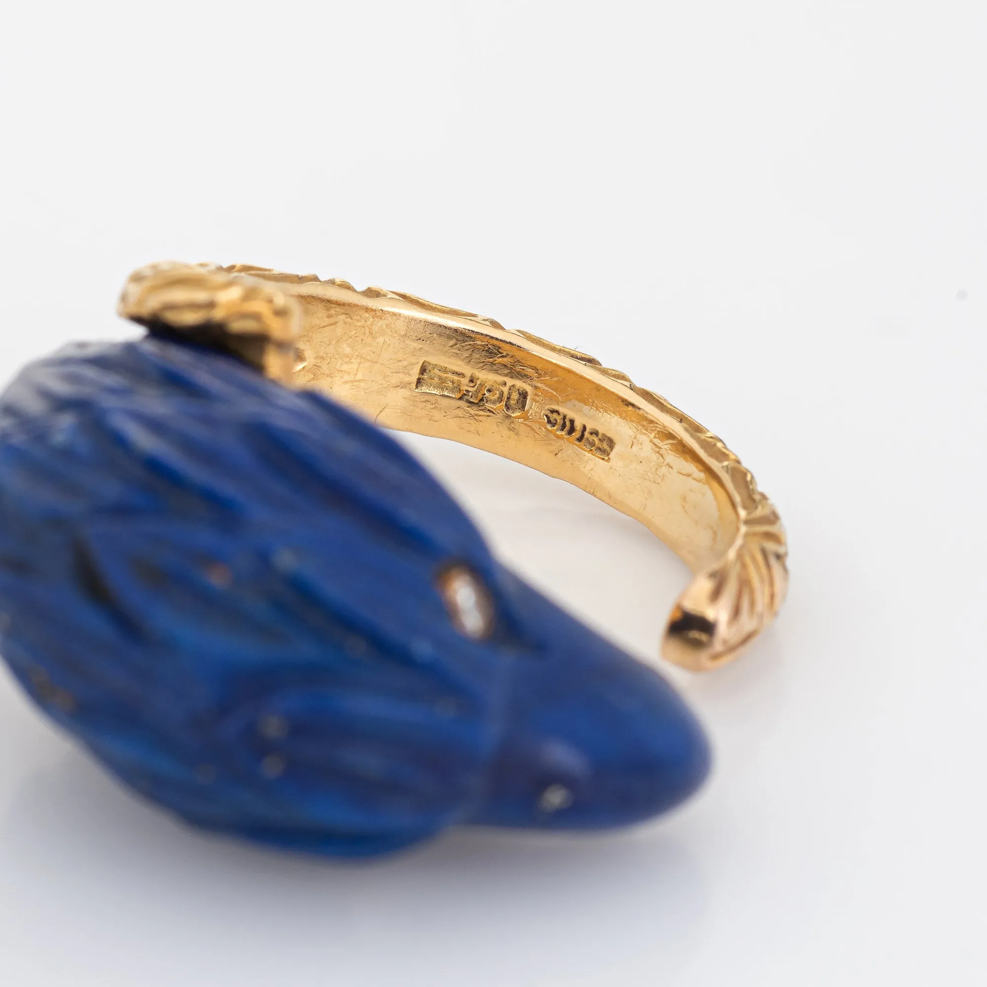 American Bald Eagle Ring Carved Lapis Lazuli 18k Yellow Gold Vintage Jewelry 5