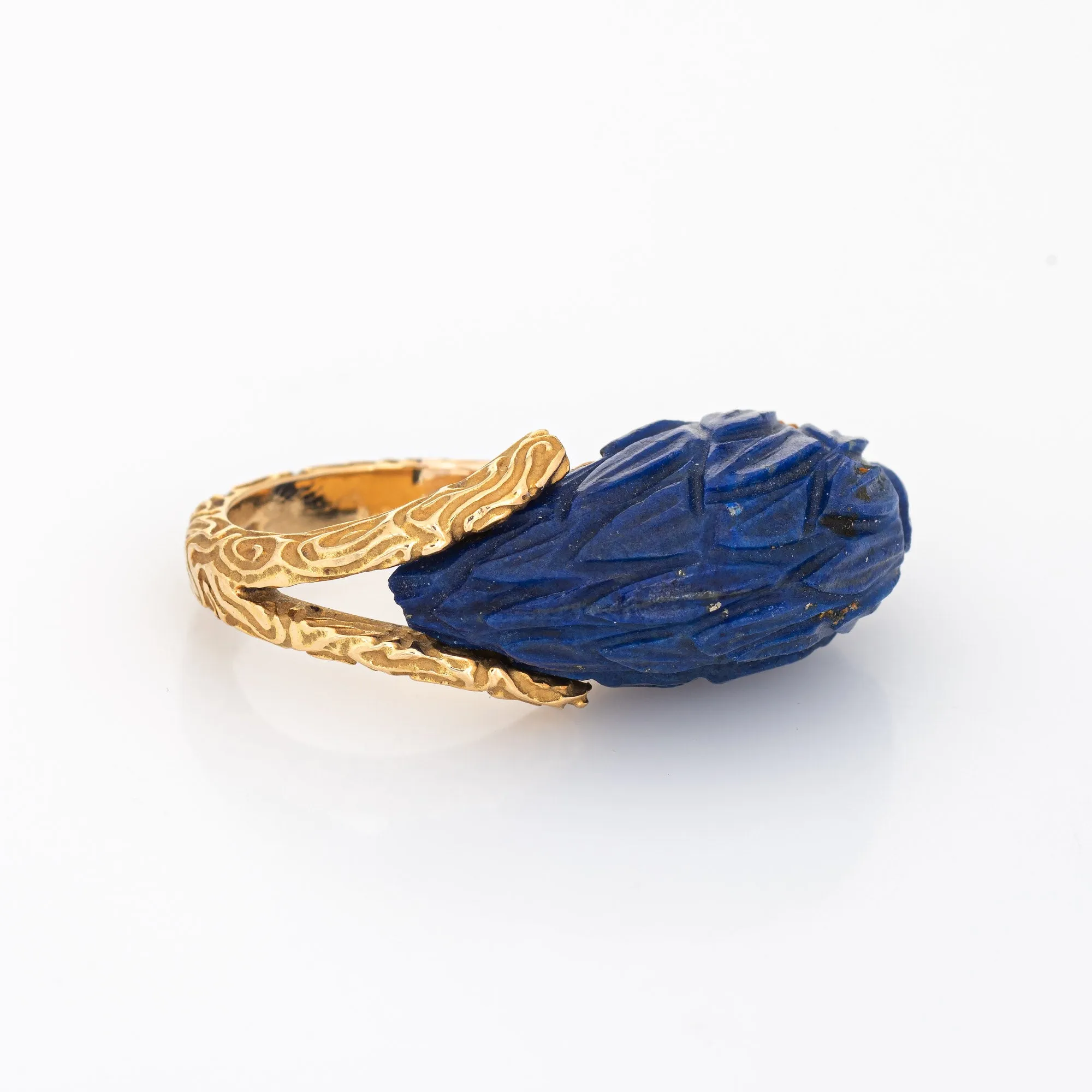American Bald Eagle Ring Carved Lapis Lazuli 18k Yellow Gold Vintage Jewelry 5