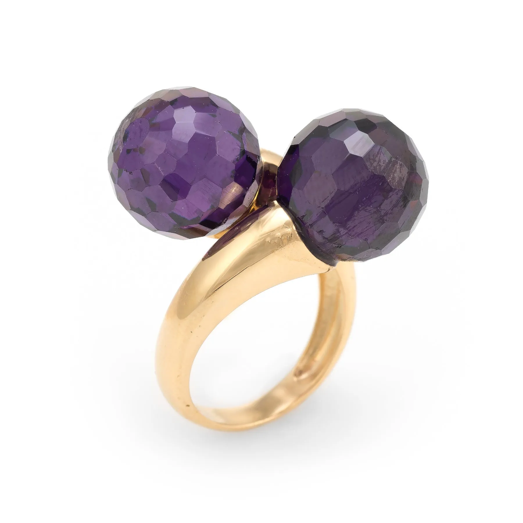 Amethyst Bypass Ring Double Orb Moi et Toi 18k Yellow Gold Vintage Jewelry 5.75