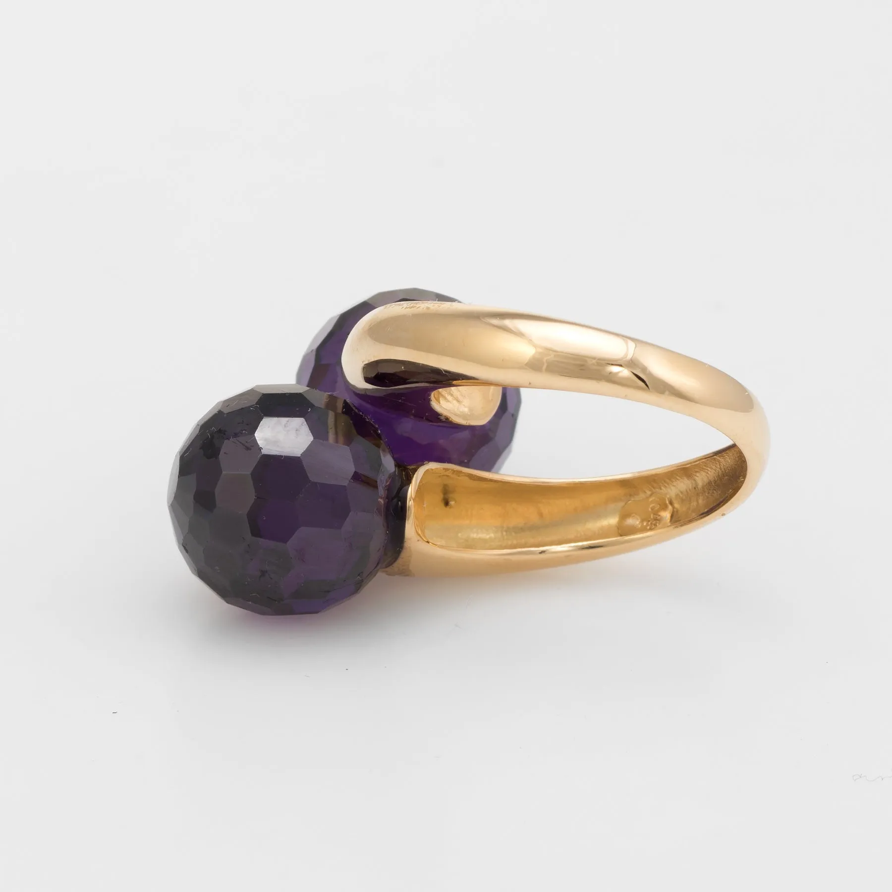 Amethyst Bypass Ring Double Orb Moi et Toi 18k Yellow Gold Vintage Jewelry 5.75