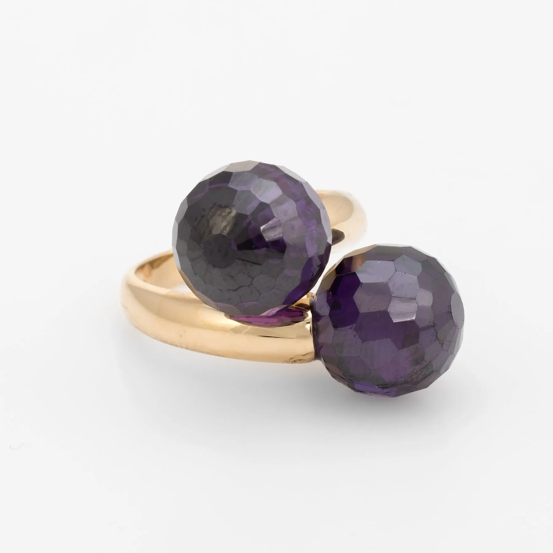 Amethyst Bypass Ring Double Orb Moi et Toi 18k Yellow Gold Vintage Jewelry 5.75
