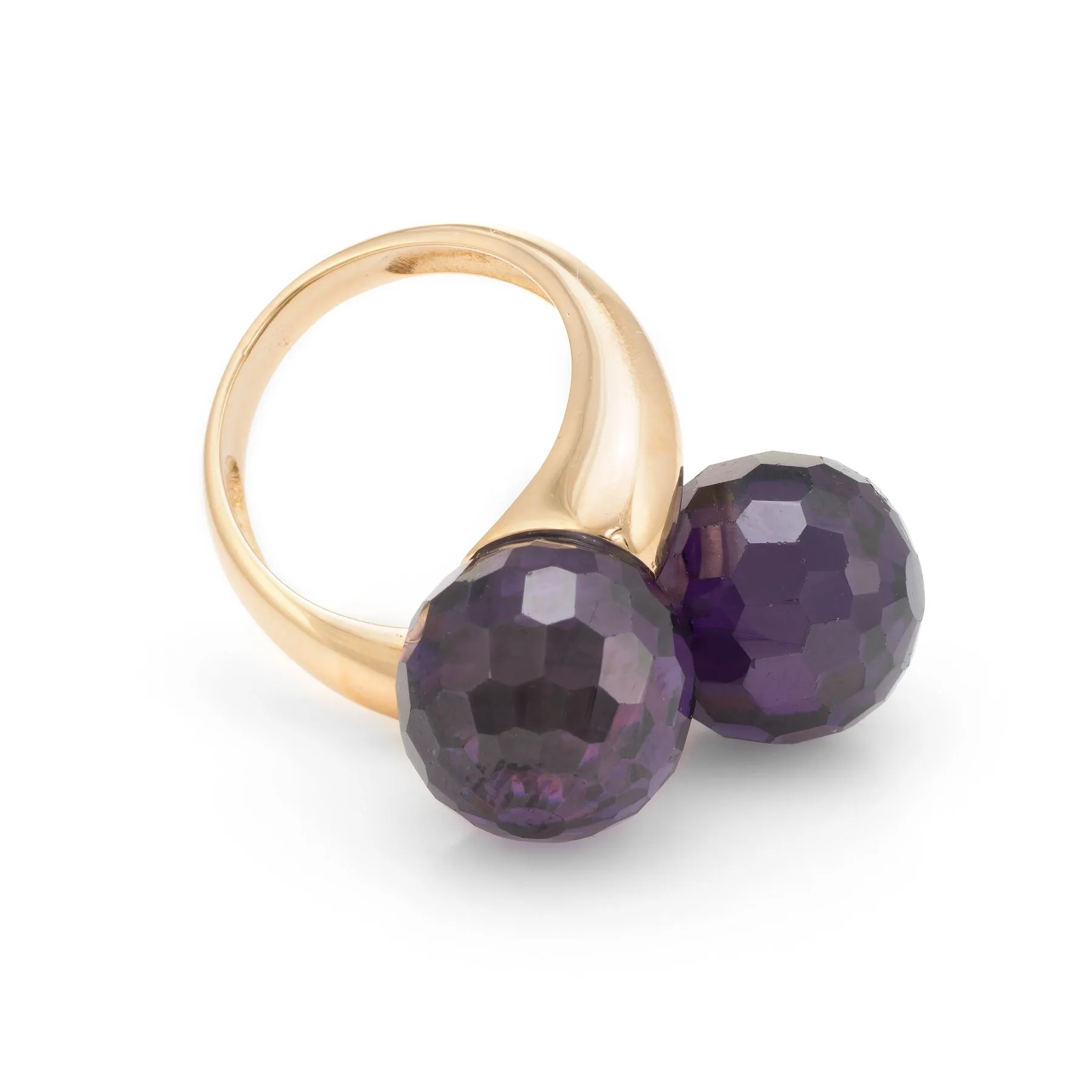 Amethyst Bypass Ring Double Orb Moi et Toi 18k Yellow Gold Vintage Jewelry 5.75
